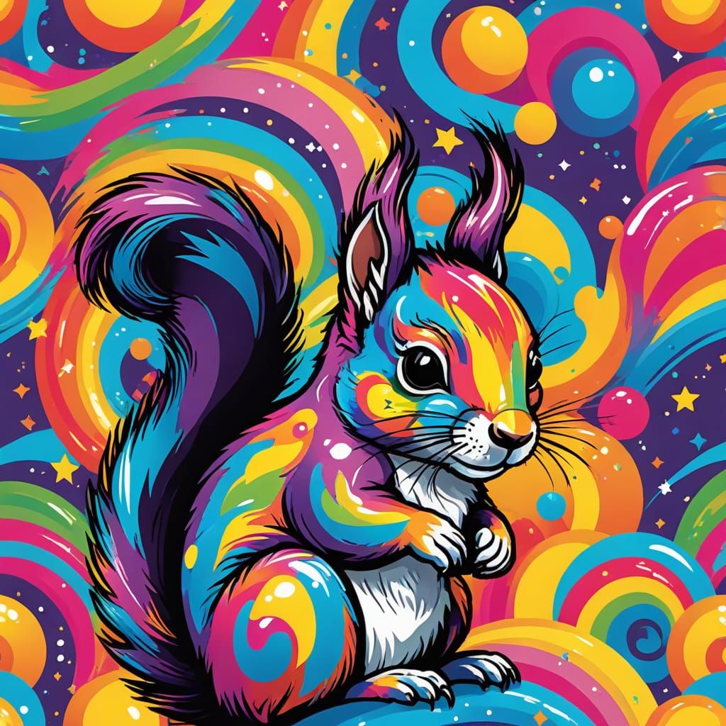 Whimsical Squirrel Art in Vibrant Colors