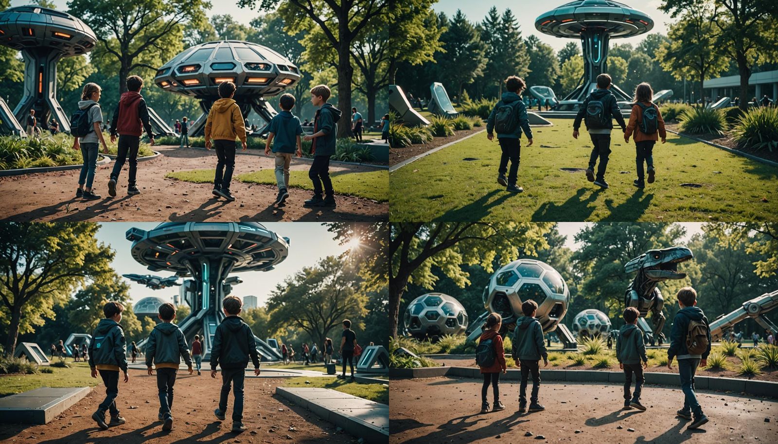 Futuristic Park Scene with Children Playing