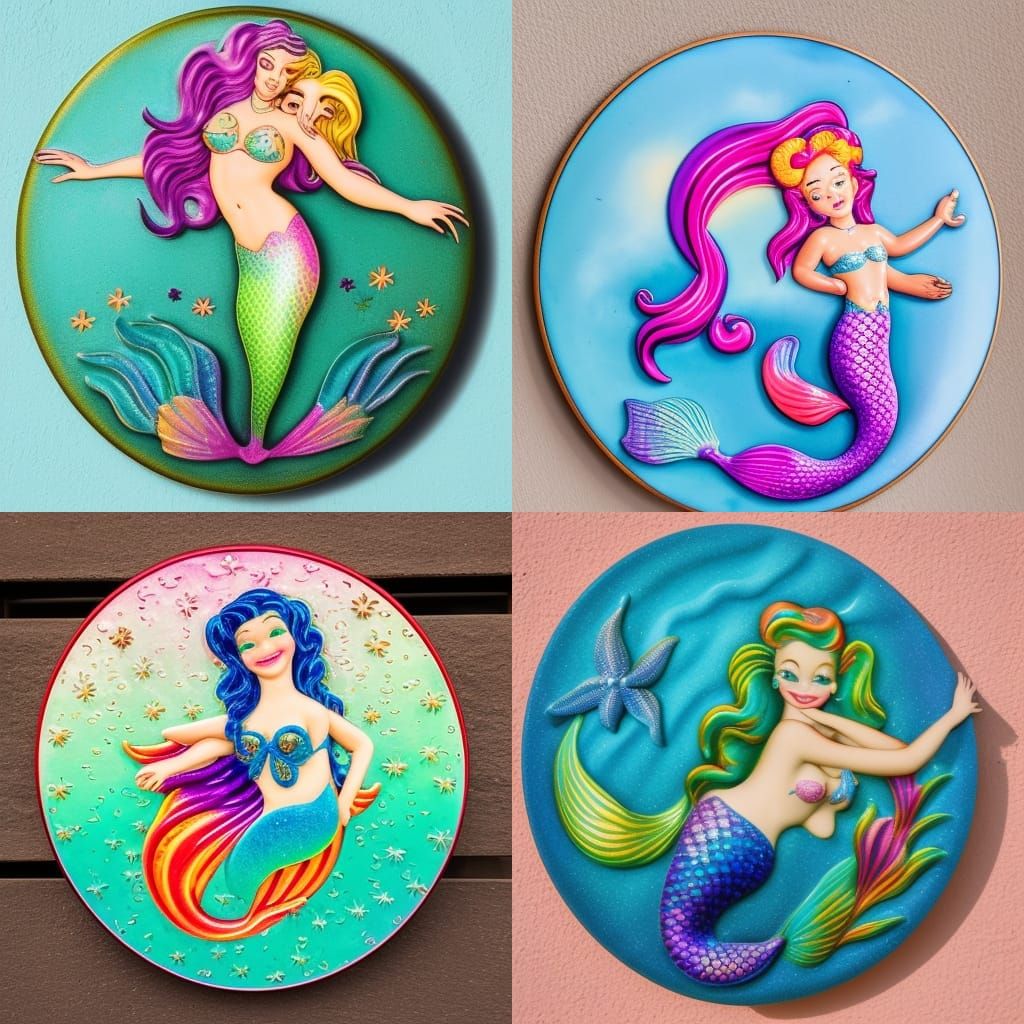 Lisa Frank Mermaid Wall Plaque, Vintage Style