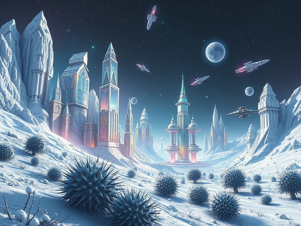 Ethereal Scifi Planet Radiates Glowing Crystal City