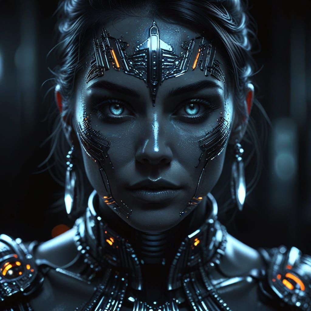 Hyperrealistic Portrait of Woman in Neon Lighting