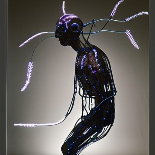 Bioluminescent Cyborg with Organic Machines in Hyperrealism