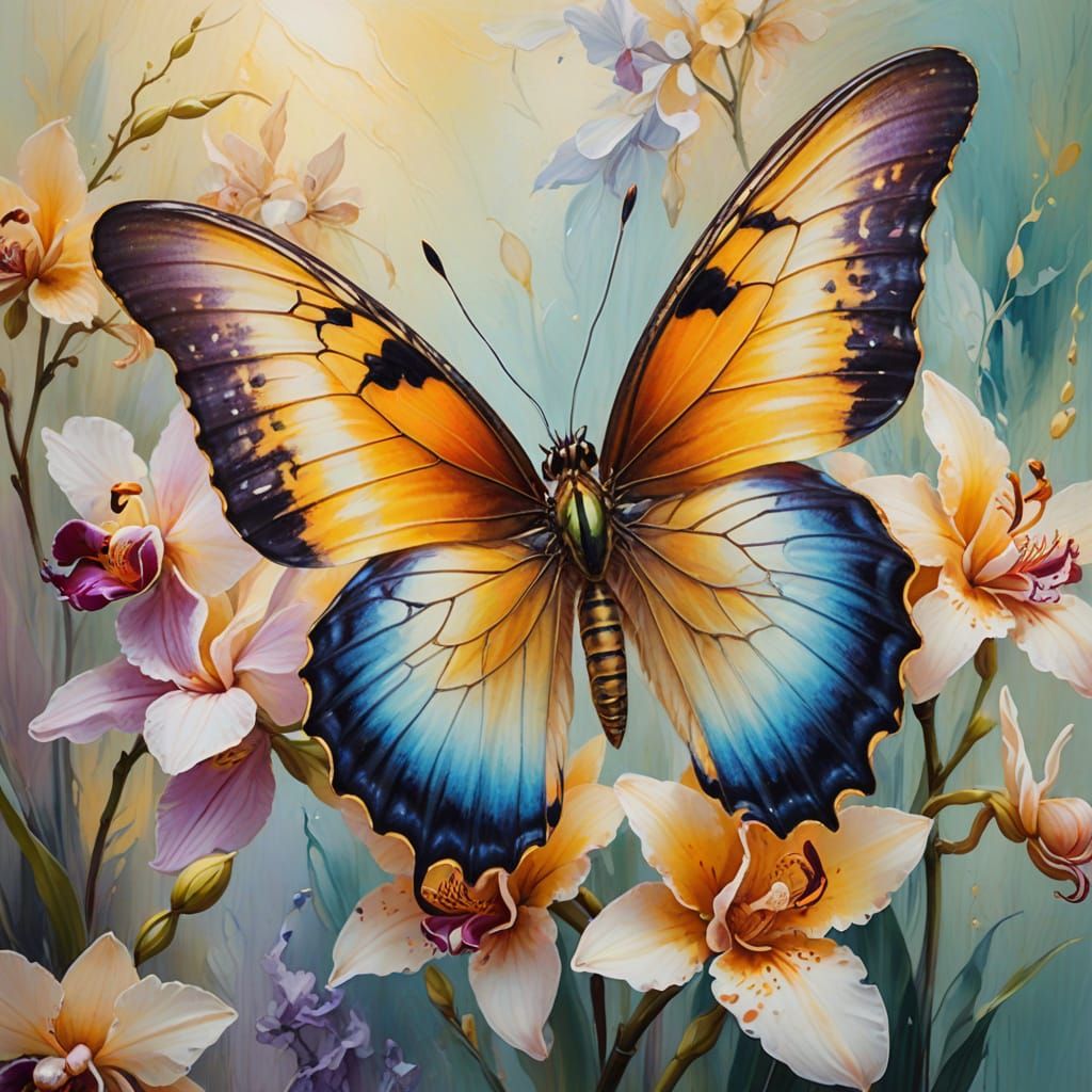 Orchid Wing Butterfly in Surrealist Oil Painting