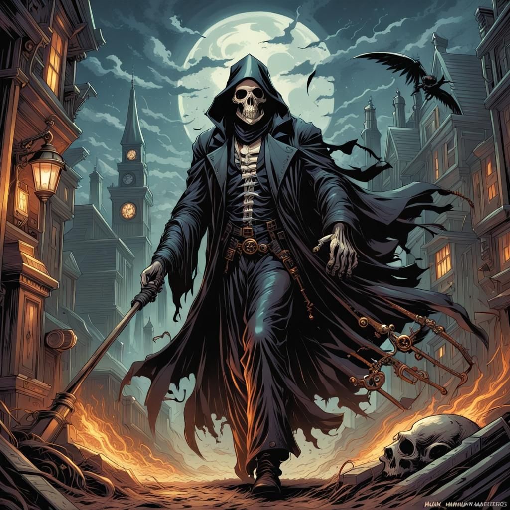 Steampunk Grim Reaper in Comic Book Art Style