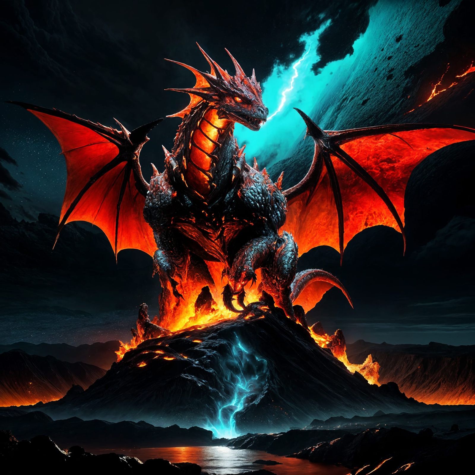 Majestic Lava Dragon Soars Through Volcanic Sky