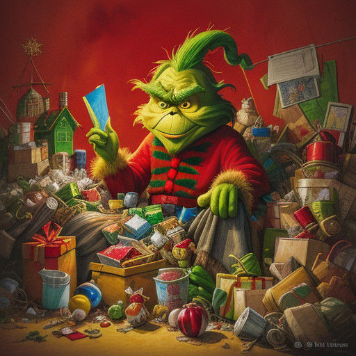 The Grinch in a Festive, Whimsical Watercolor Scene