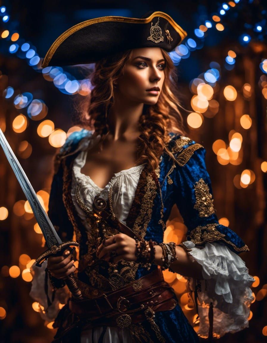 Mysterious Pirate Queen with Sabre in Deep Colors