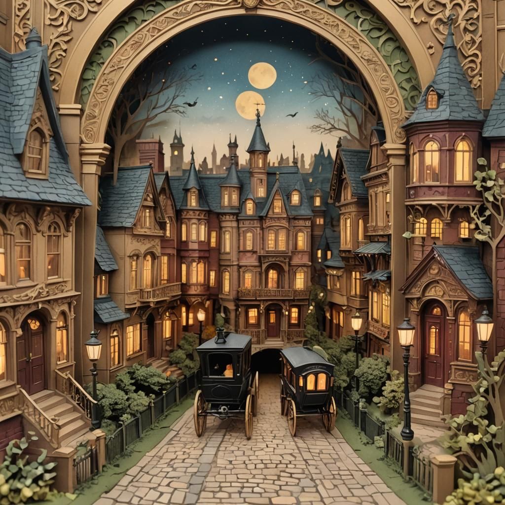 Victorian Street Scene as Gouache Painting