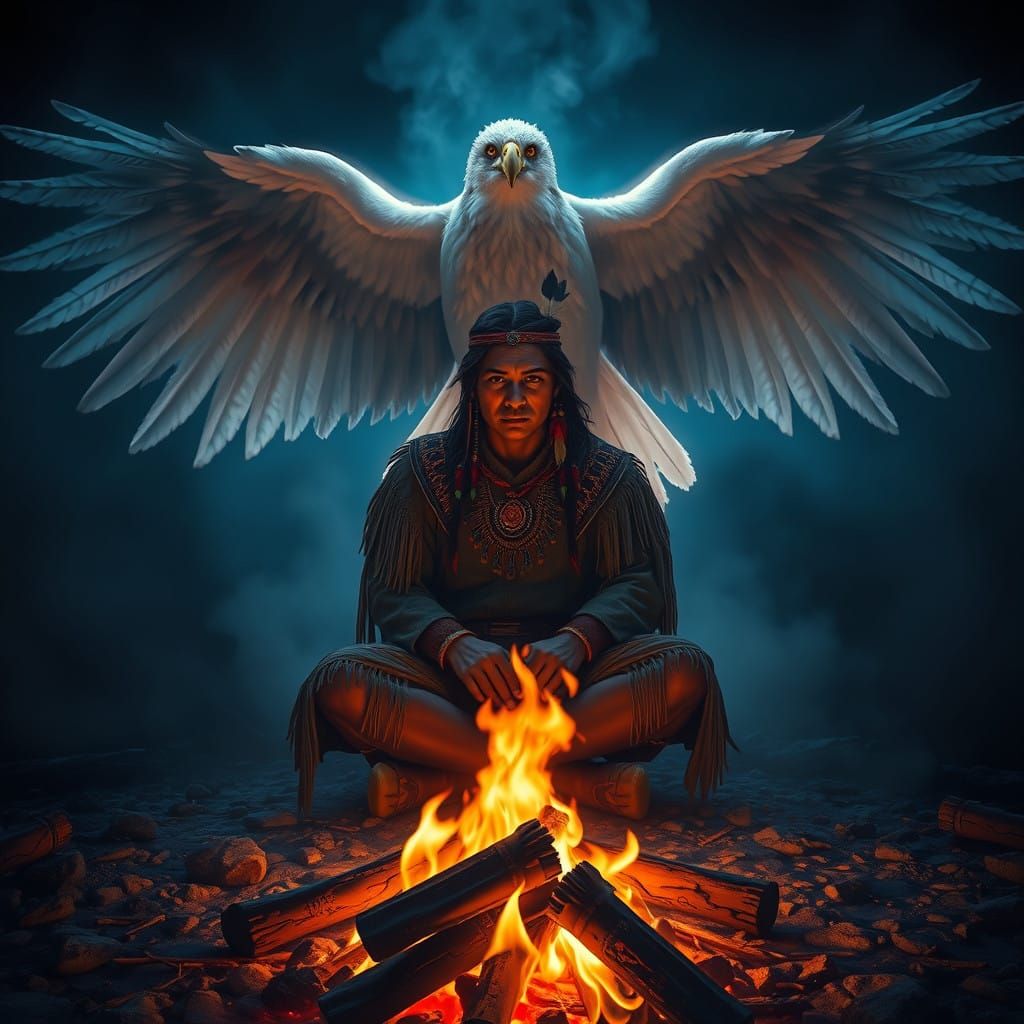 Surreal Native American Mystic Encounters Ethereal Eagle in....