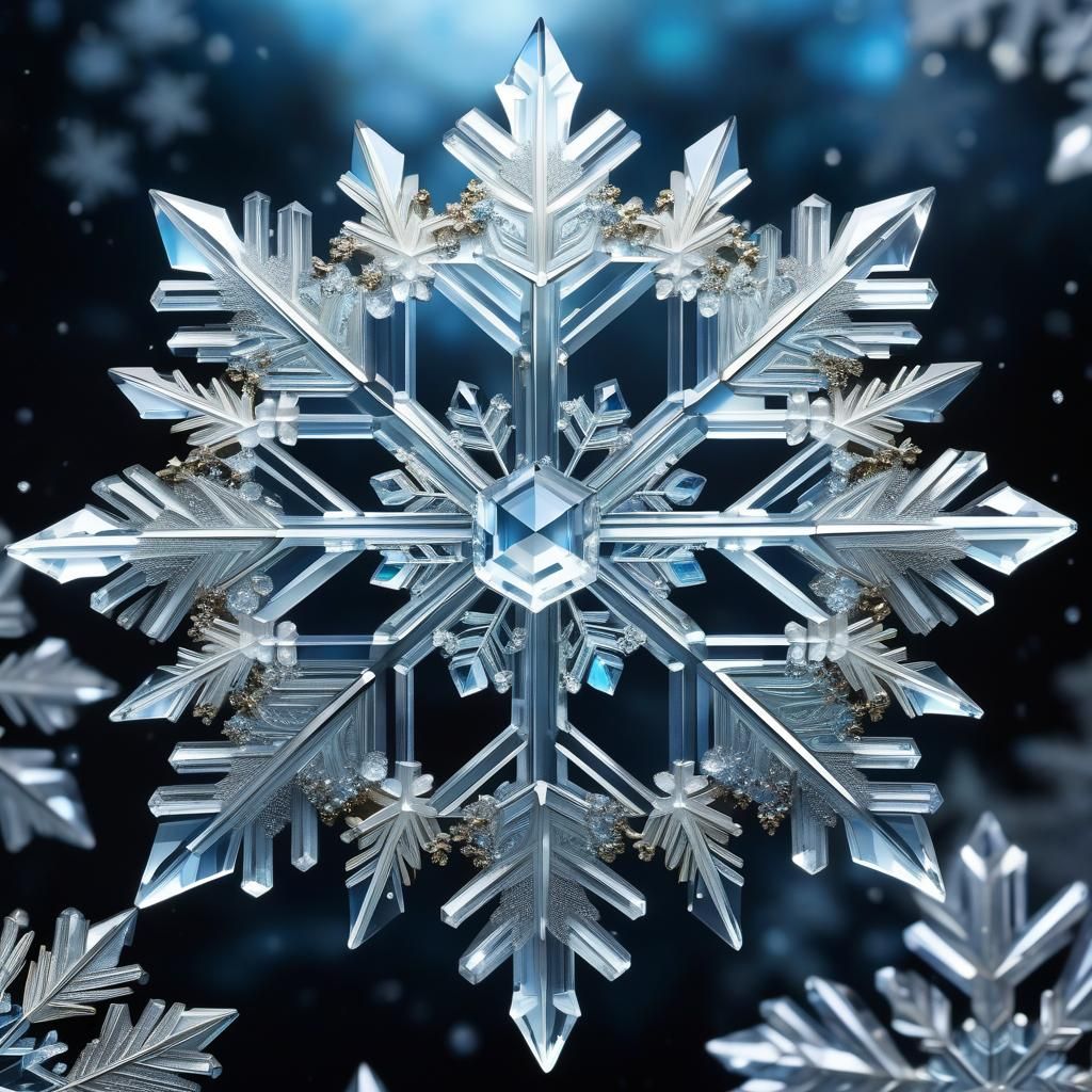 Intricate Crystal Snowflake Reflecting Four Seasons