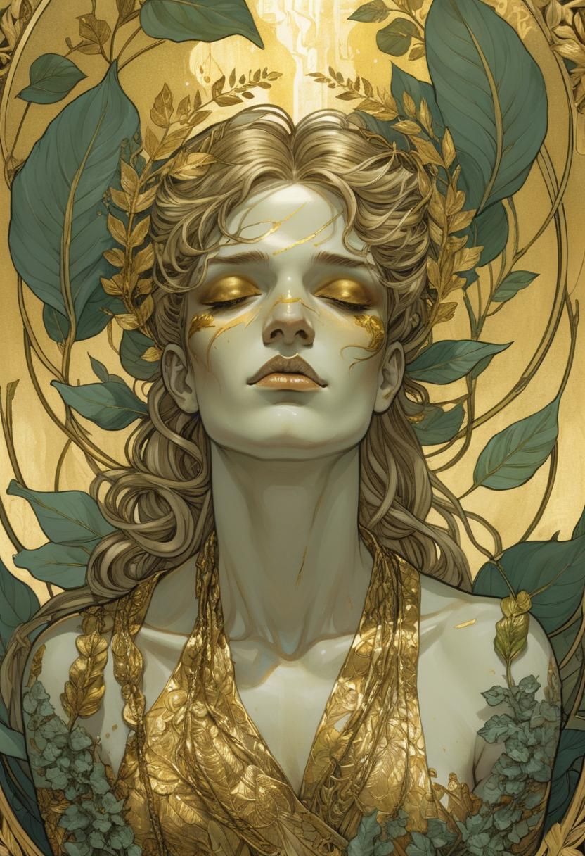 Golden Young God in 2D Comic Style