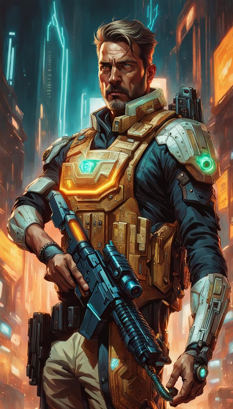Futuristic Sci-Fi Gunslinger with Laser Pistols