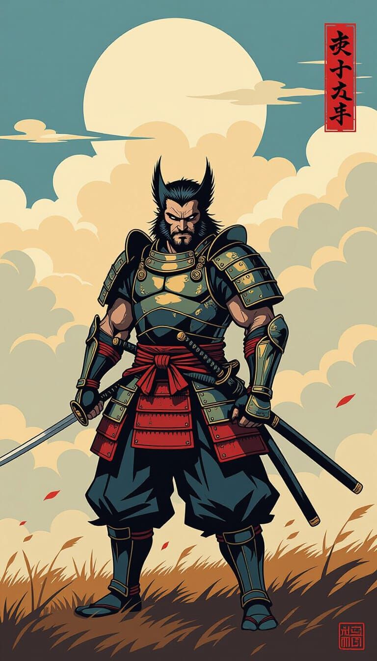 Wolverine Samurai on Windswept Battlefield