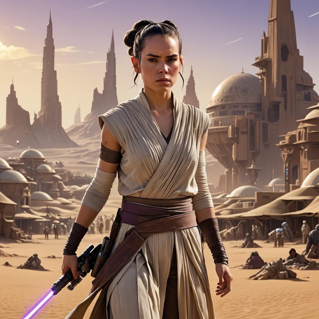 Rey Skywalker on Tatooine with Purple Lightsaber