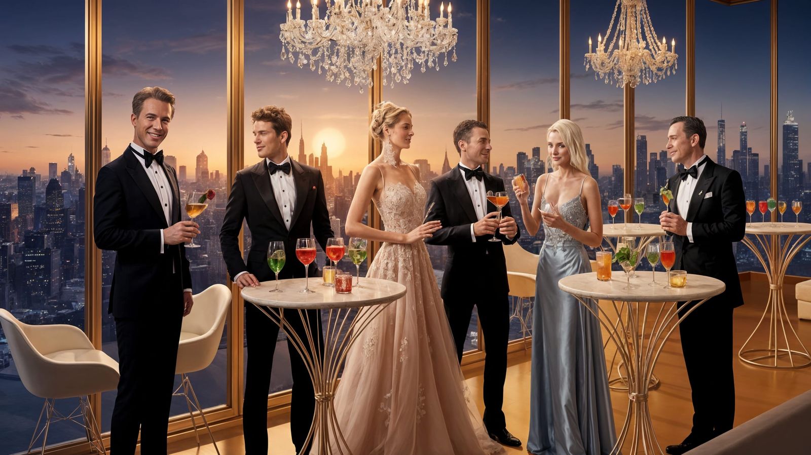 Lavish High-Society Cocktail Party in a Semi-Realistic Maste...