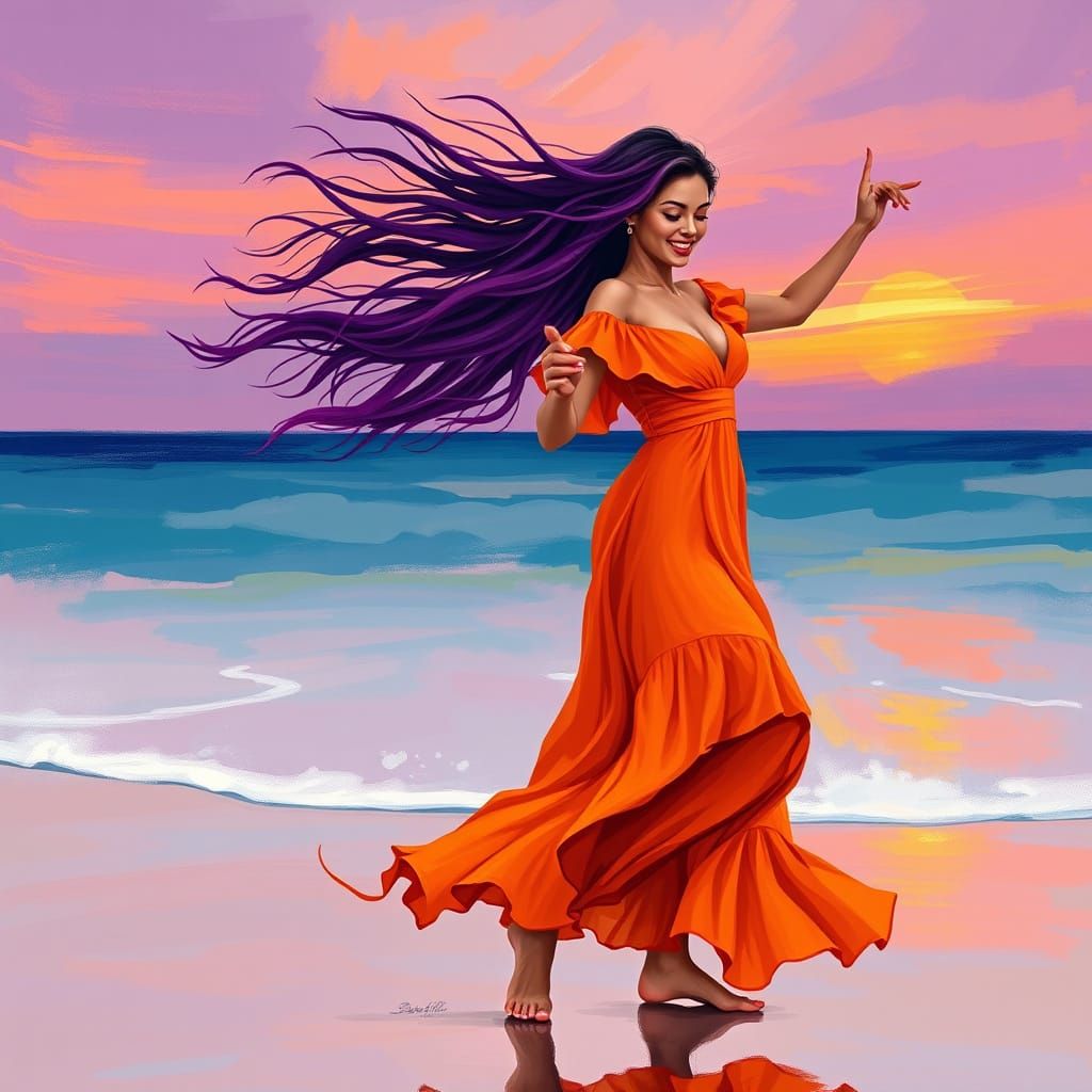 Glamorous Sunset Dancing Beauty in Vibrant Hues