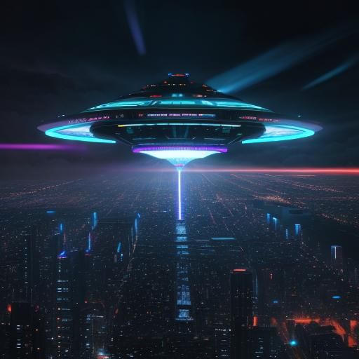 Futuristic Mothership UFO Over Cityscape in Sci-Fi Style