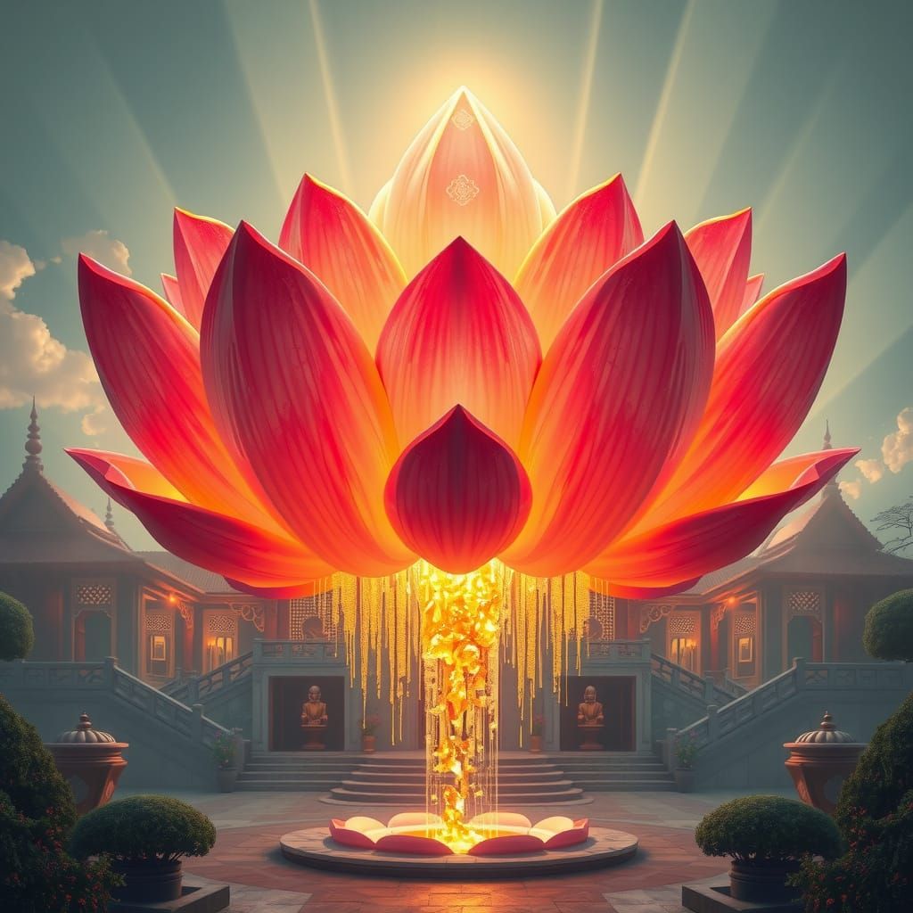 Colossal Lotus Dissolves in Golden Light