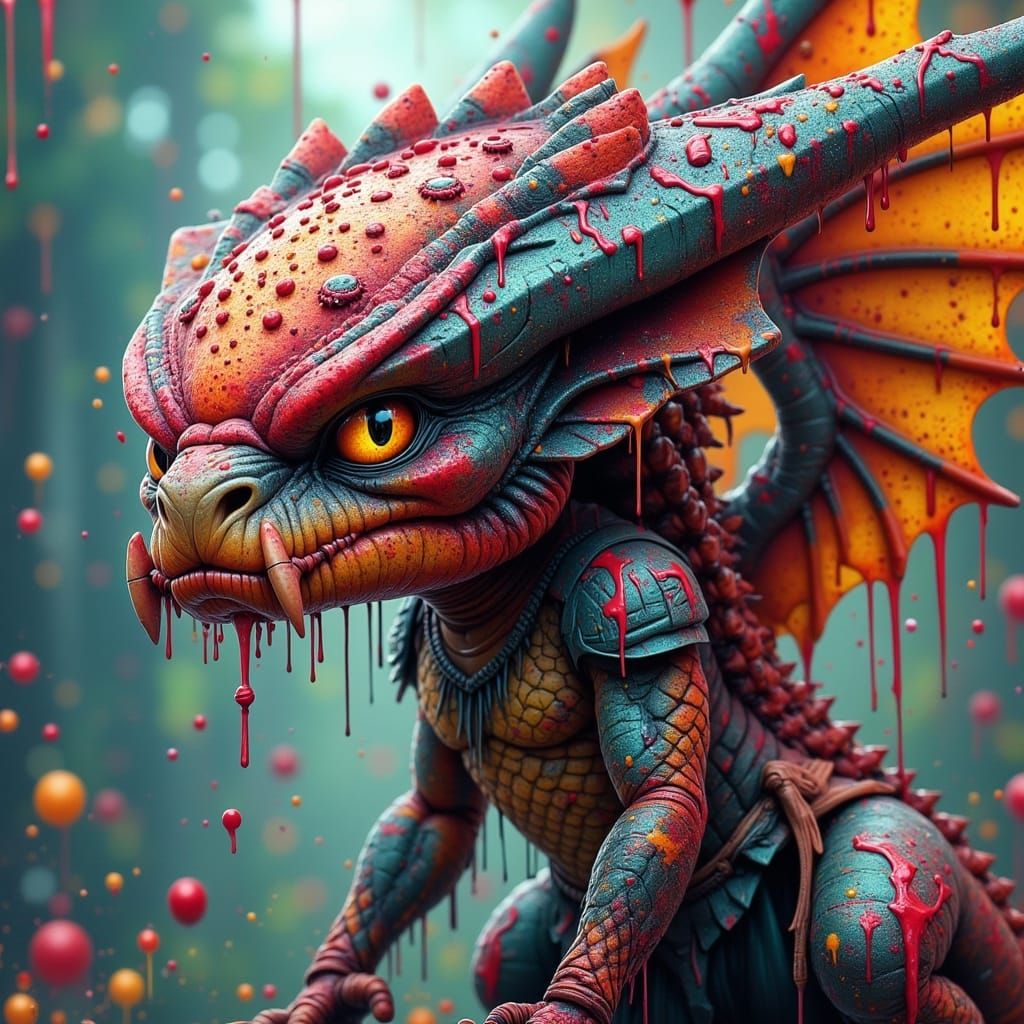 Whimsical Liquid Dragon on Girl's Shoulder in Hyper-Maximali...