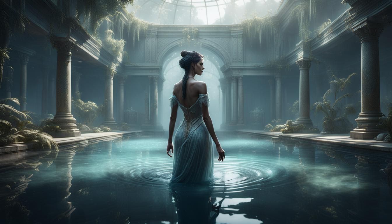 Ethereal Woman Emerges: 3D Game Cinematic Art