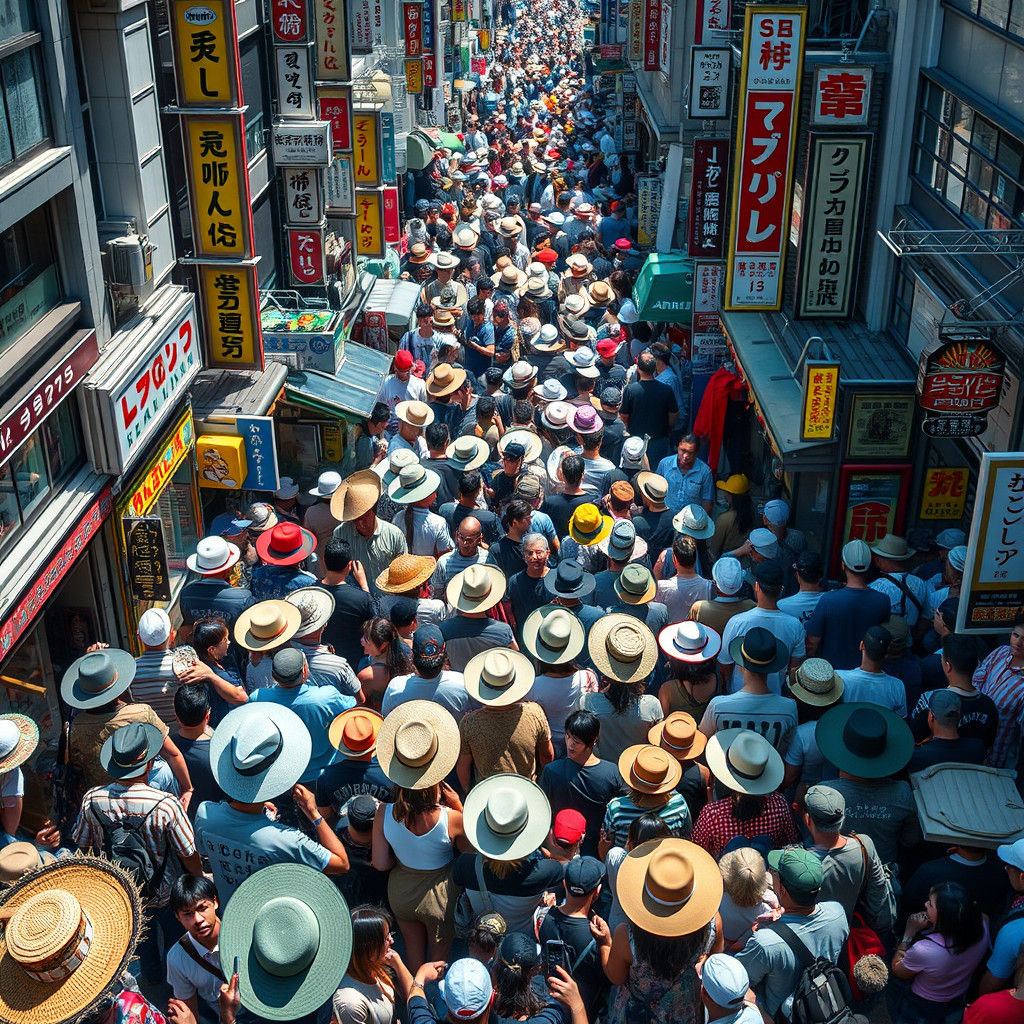 Kaleidoscopic Hats in Tokyo Street Scene