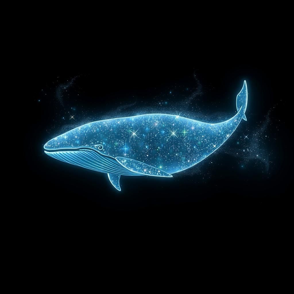 Celestial Stardust Whale Gliding Through Dark Ocean