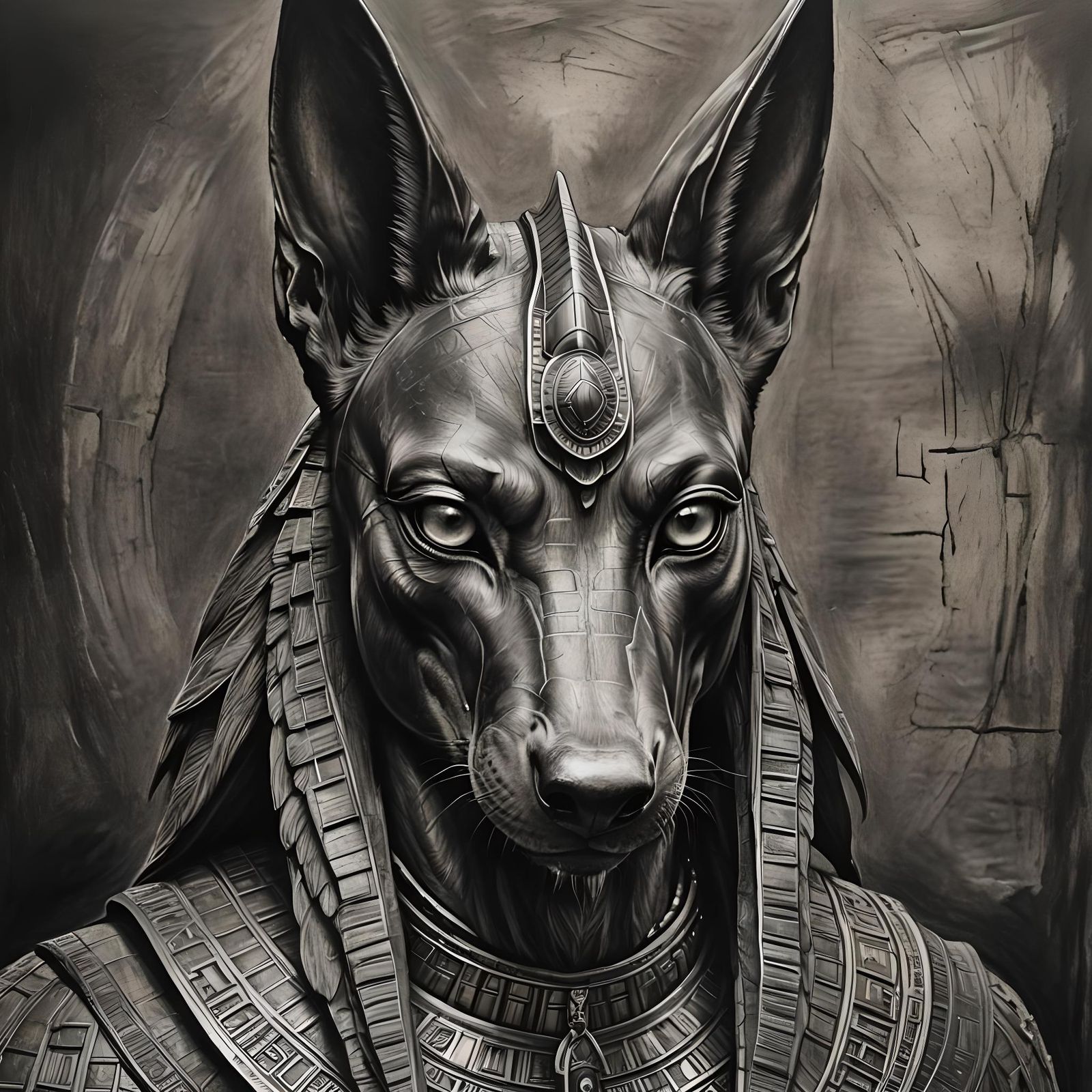 Hyperdetailed Charcoal Drawing of Anubis
