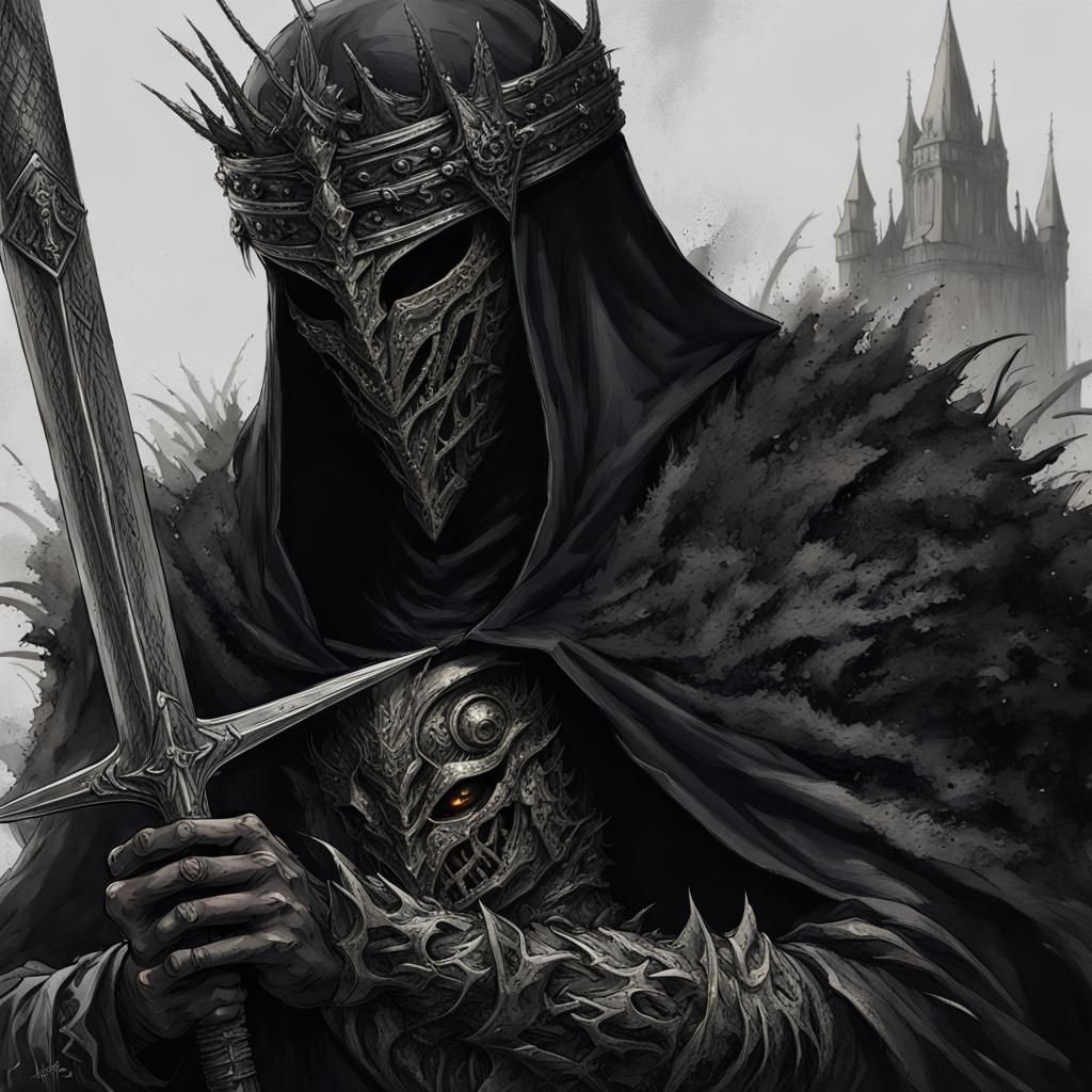 Grimdark Knight in Dark Forest, High Gothic Art