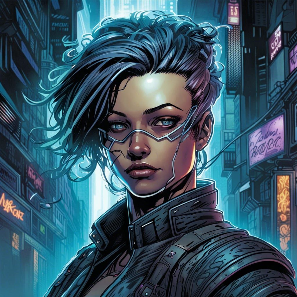 Brave Cyberpunk Character in Comic Book Art