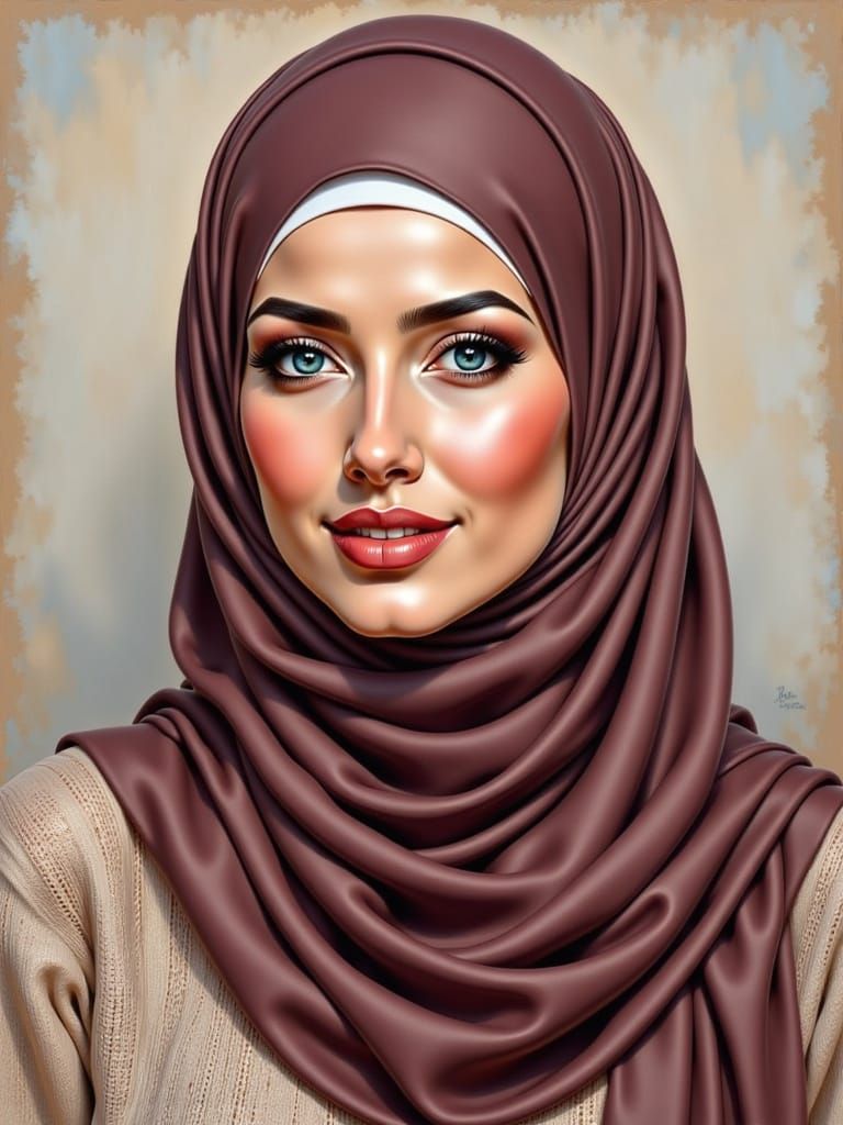 Elegant Hijabi Woman Oil Painting Portrait