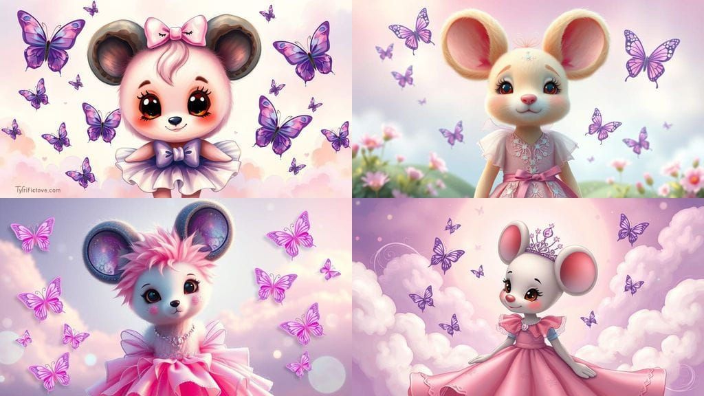 Whimsical Pink Pookie with Mickey Mouse Ears in a Dreamy Pur...