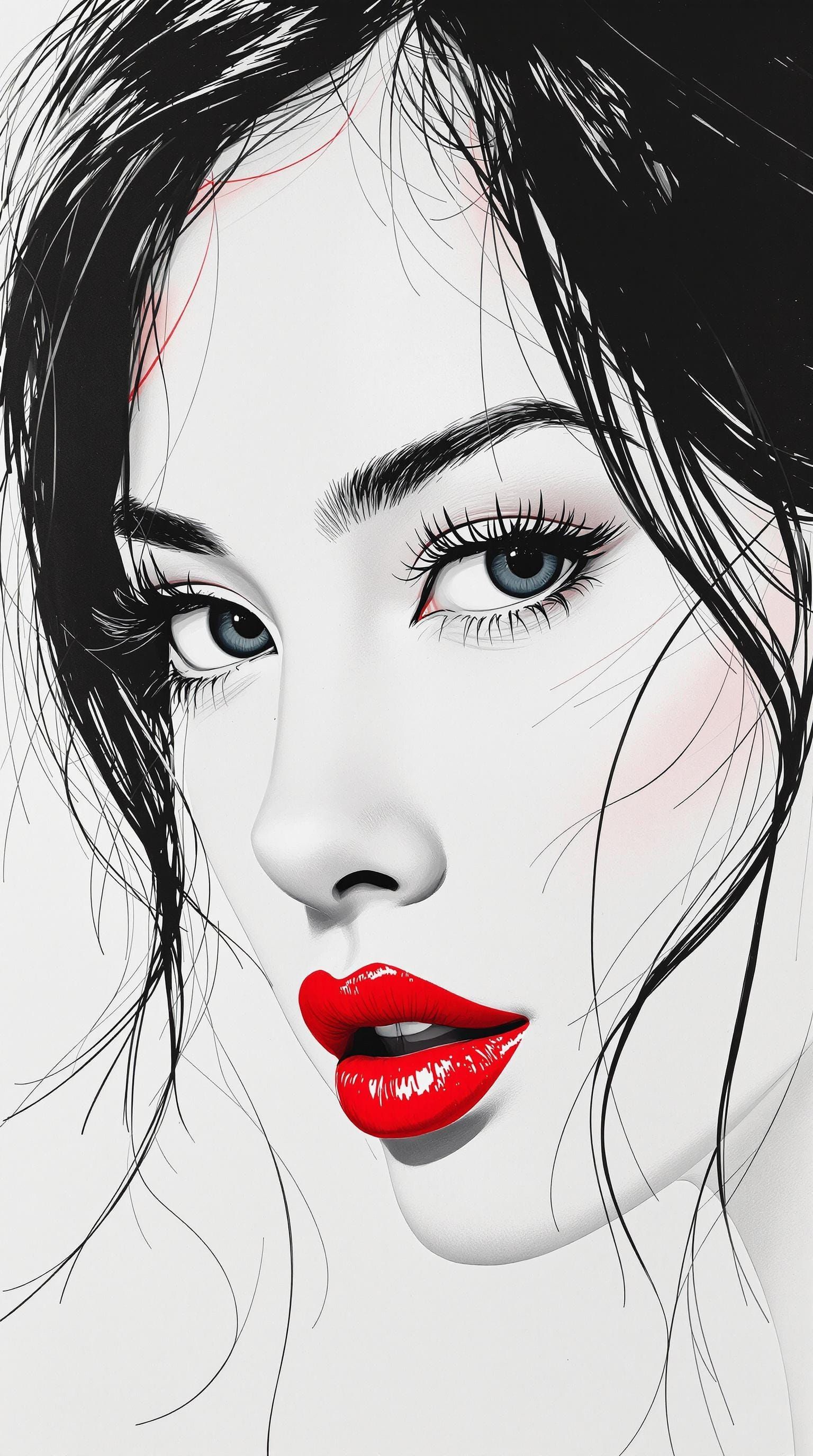 Striking Abstract Portrait in Black, White, and Red