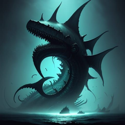 Surrealist Aquatic Titan in Ethereal, Dreamlike Scene