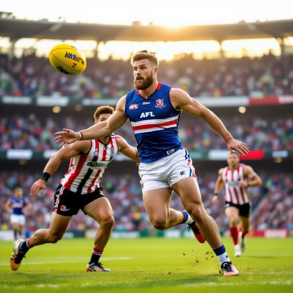 AFL Player in Action During Golden Hour Lighting