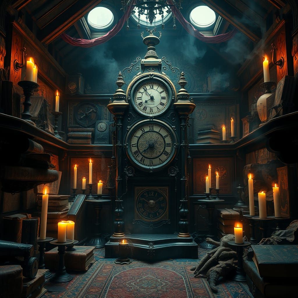 Clockpunk Contraption in Mystical Chamber: Dark Fantasy Art