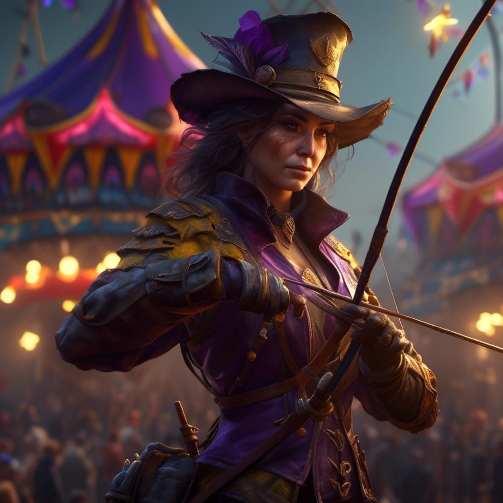 Female Ranger at Circus, Dark Fantasy Concept Art