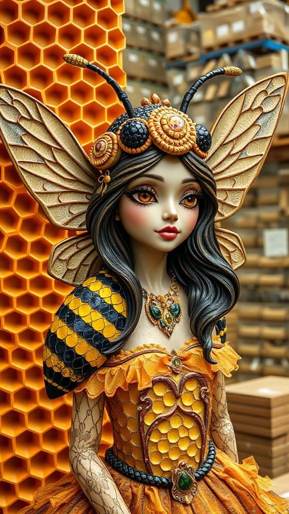 Alebrije Queen Bee Fairy Portrait in Impasto Style