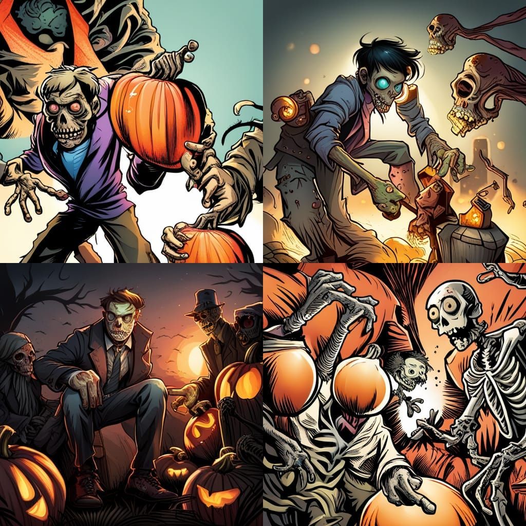 Cartoon Halloween Icons in Comic Book Style