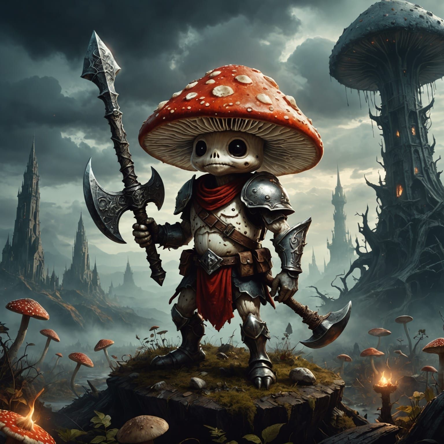 Mushroom Warrior with Battle Ax in Hellscape: 3D Art