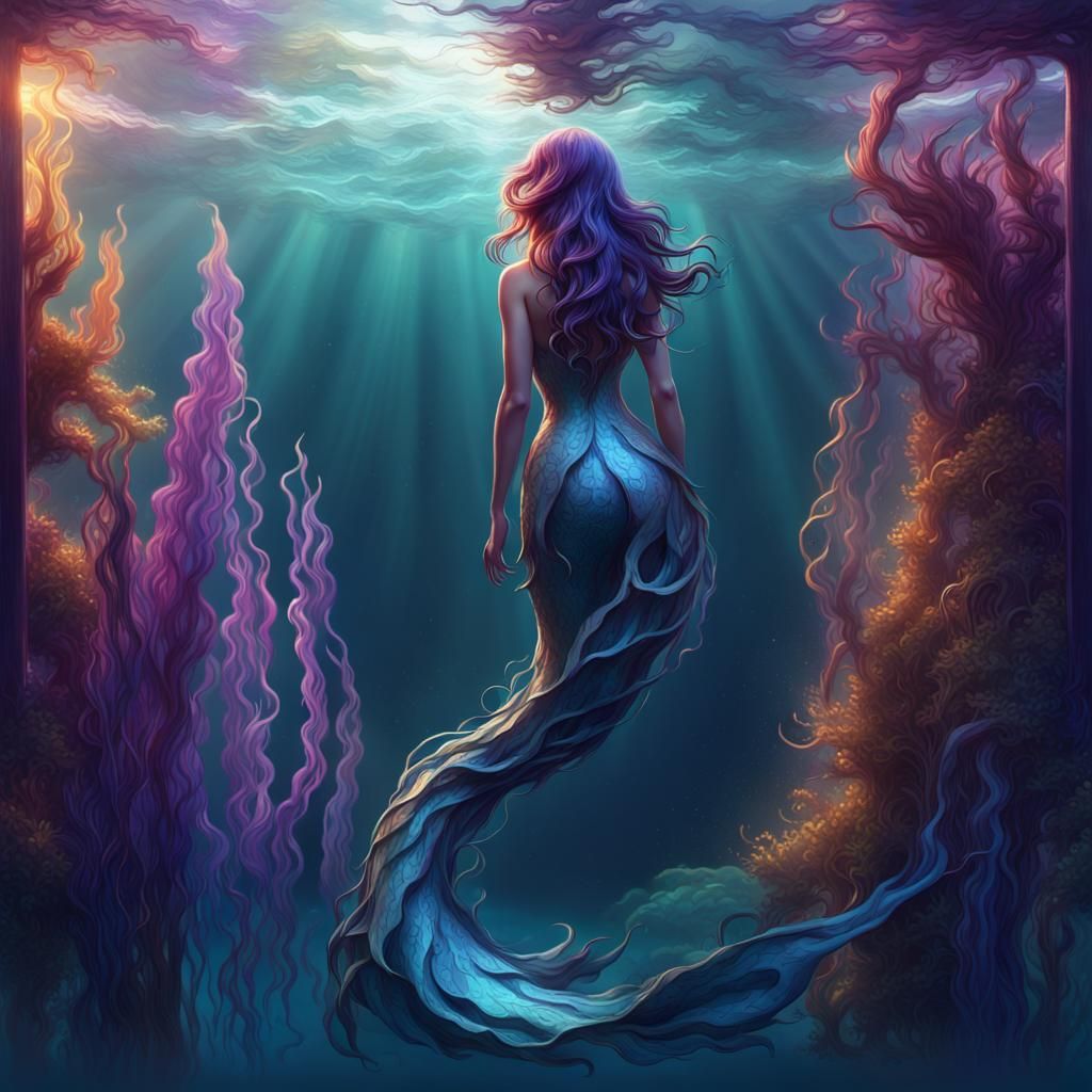 Siren Swimming in Vibrant Ocean Currents