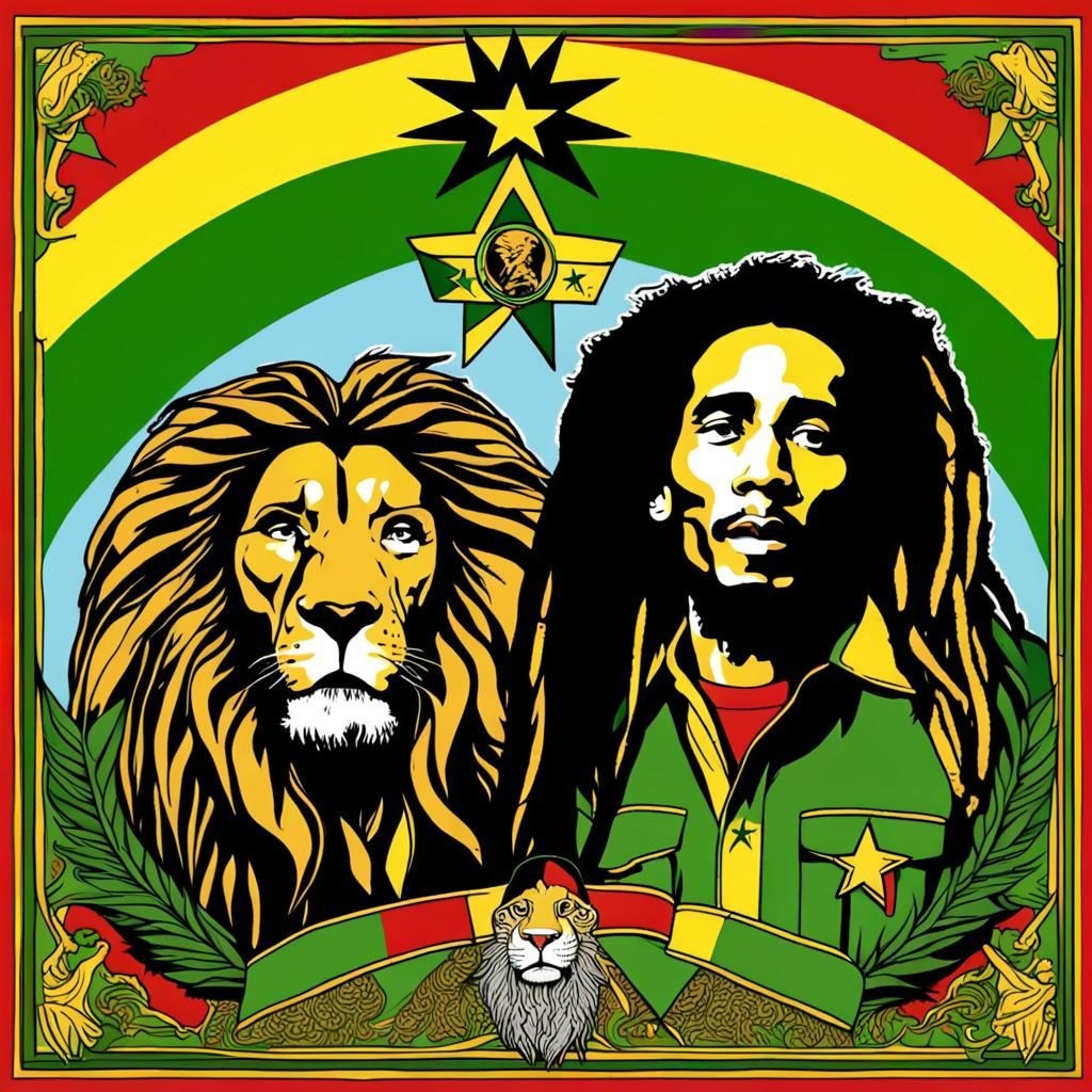 Lion of Judah with Dreadlocks in Rasta Colors