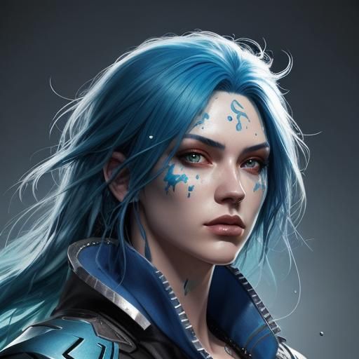 Teenager with Blue Hair in Hyperrealistic Splash Art