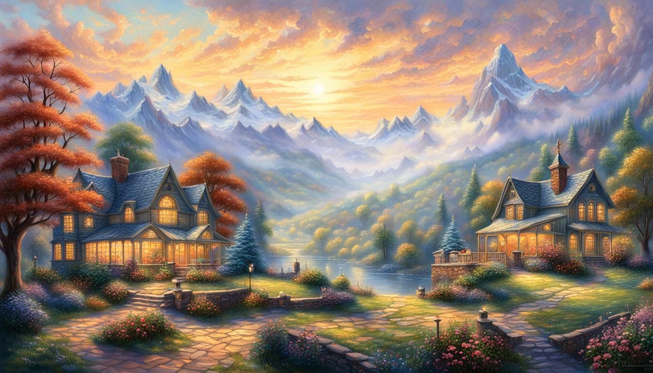 Ethereal Fantasy Scene with Golden Hour Lighting