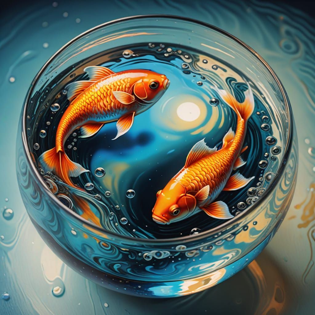 Surreal Yin Yang in Fishbowl Oil Painting