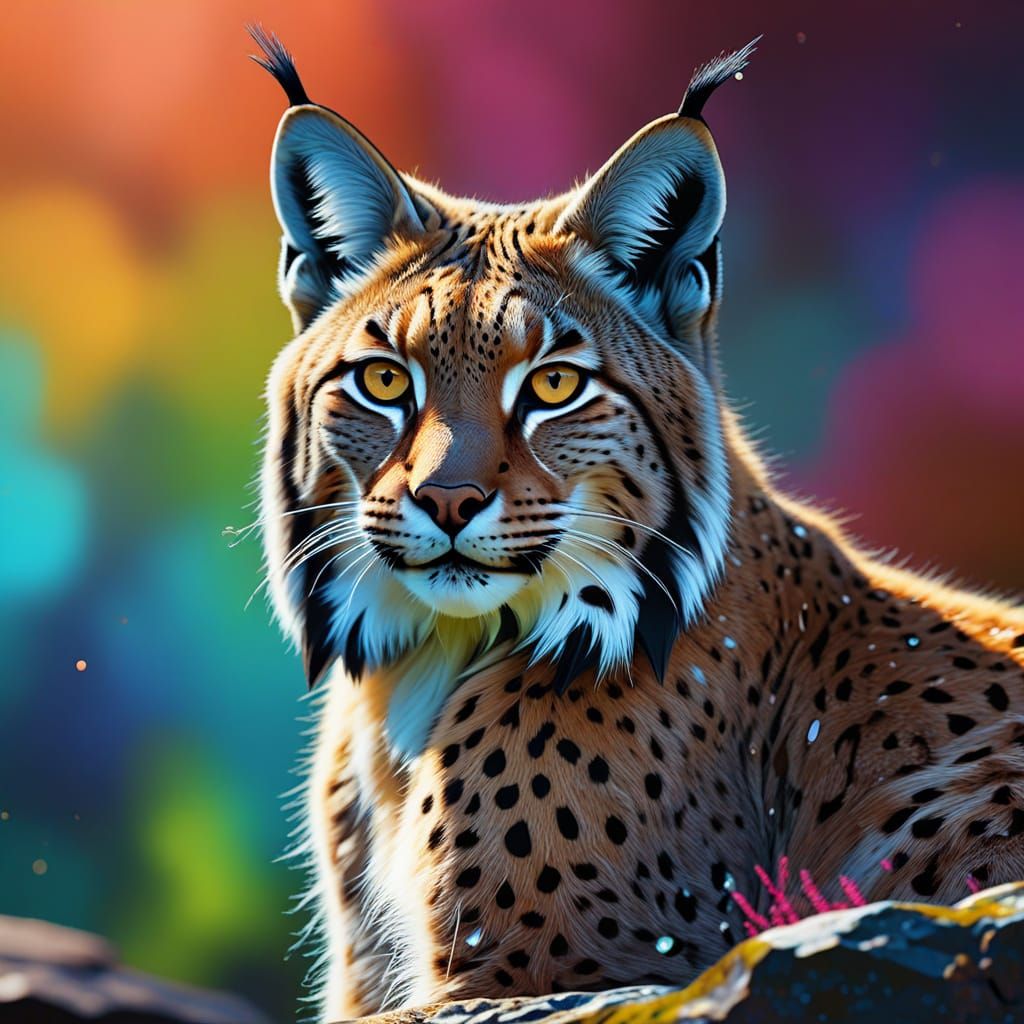 Lynx with Dewdrops in Pop Art Digital Print Style