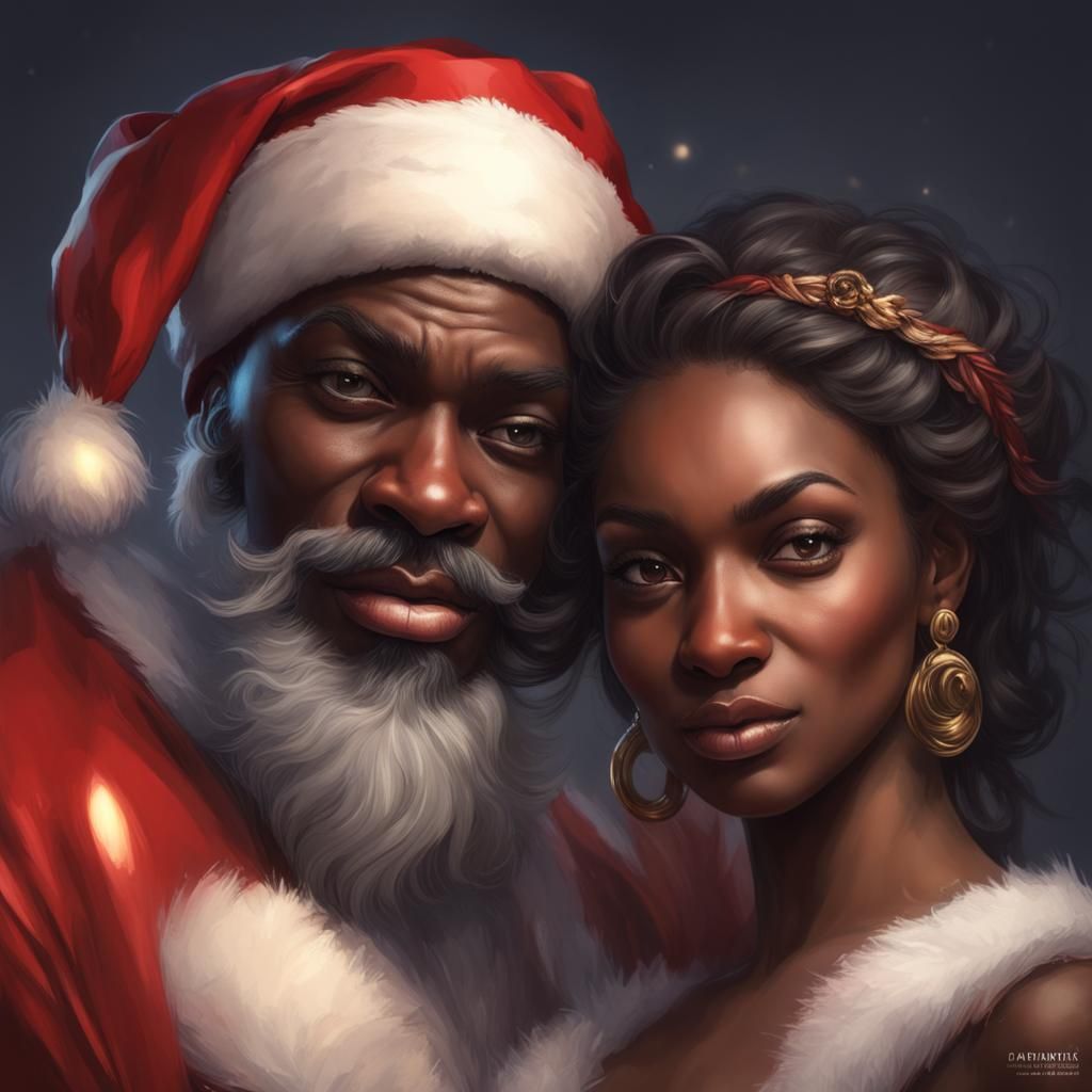 Black Santa and Wife Portrait in Digital Art Style