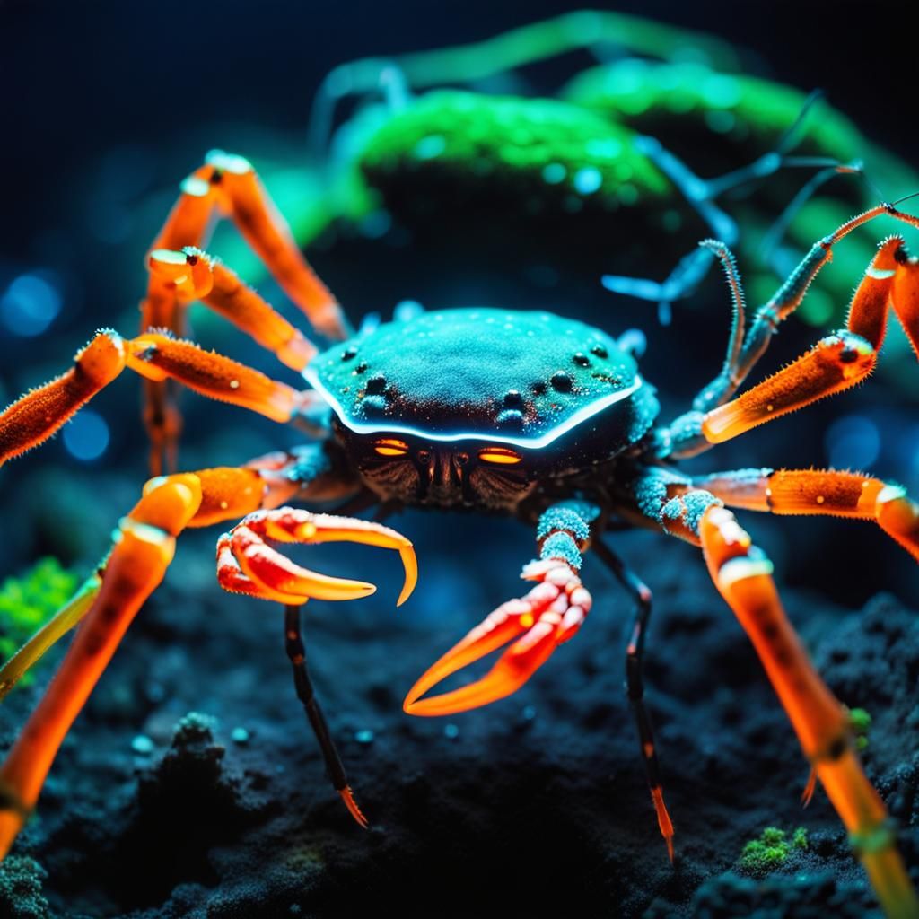 Bioluminescent Deep Sea Ecosystem with Spider Crab