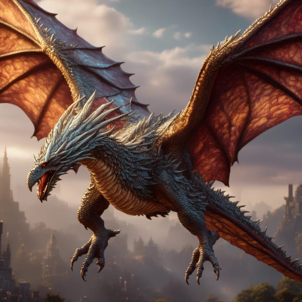 Majestic Shimmering Dragon Bird in Flight