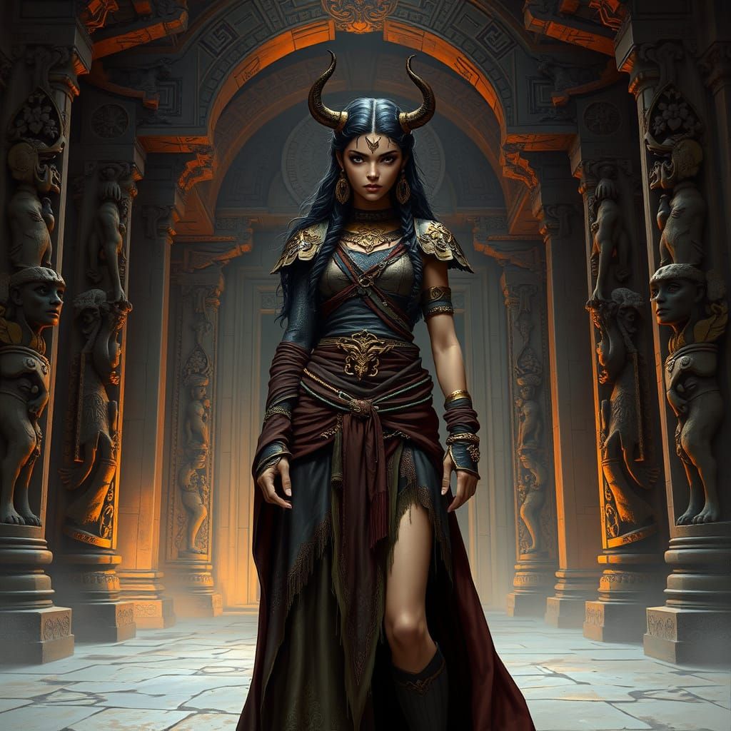 Kajira in Ancient Temple: Fantasy Realism Art
