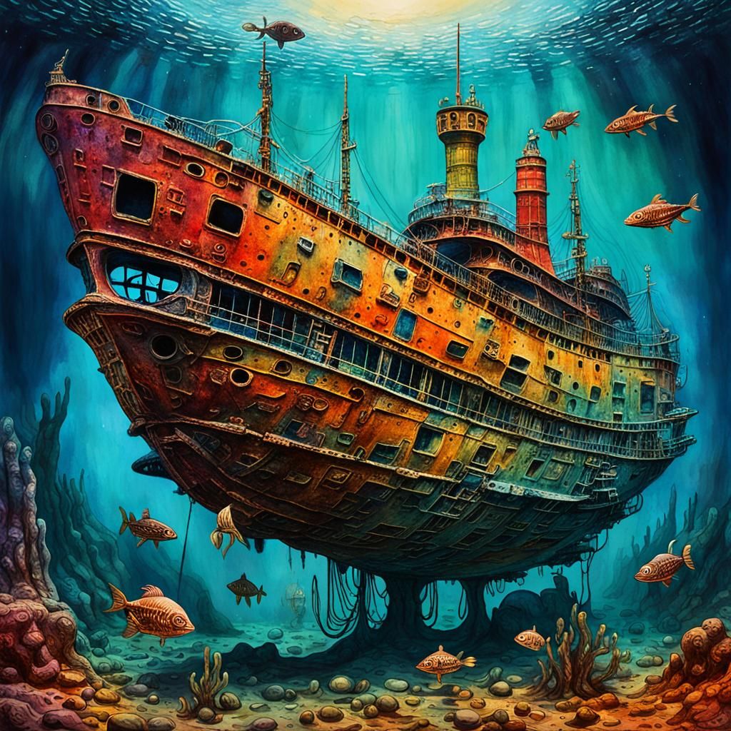 Underwater Alien Shipwreck in a Dreamlike Style